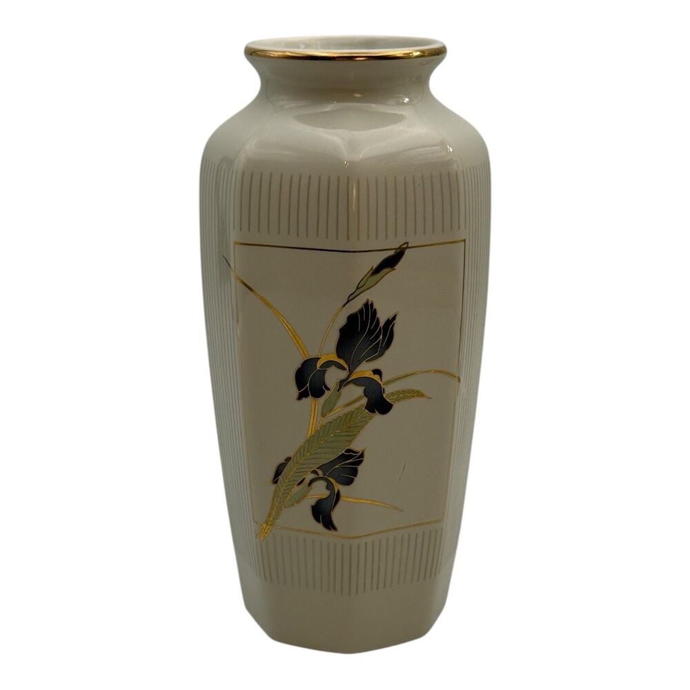 Grand Iris OTAGIRI Vintage Vase Japan Octagonal Porcelain Floral Flower 6”